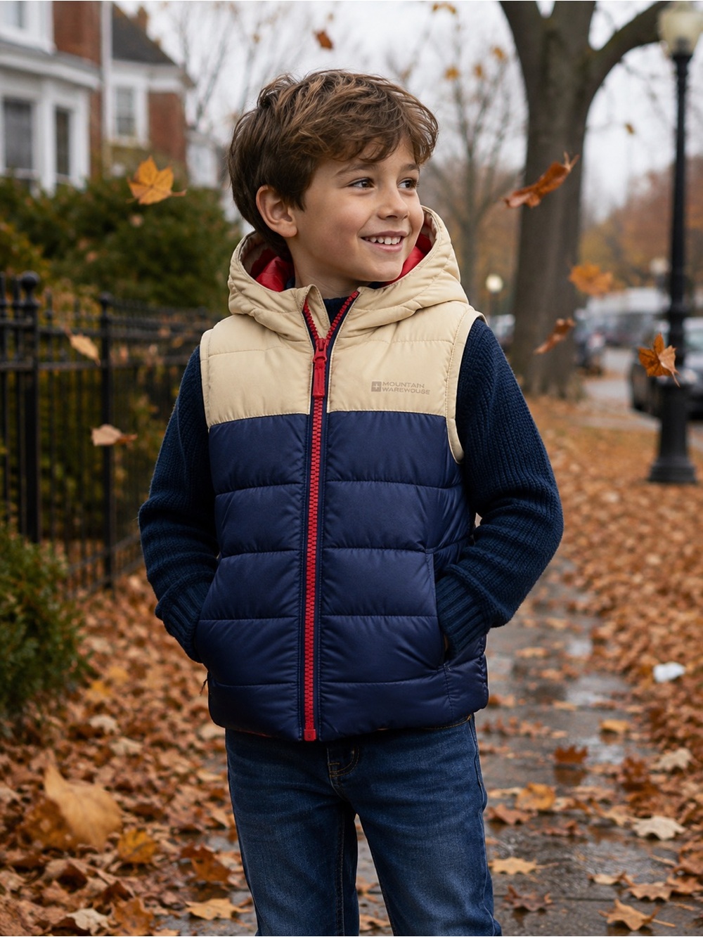 MOUNTAIN WAREHOUSE Navy Tan Sleeveless Puffer Vest 9-10